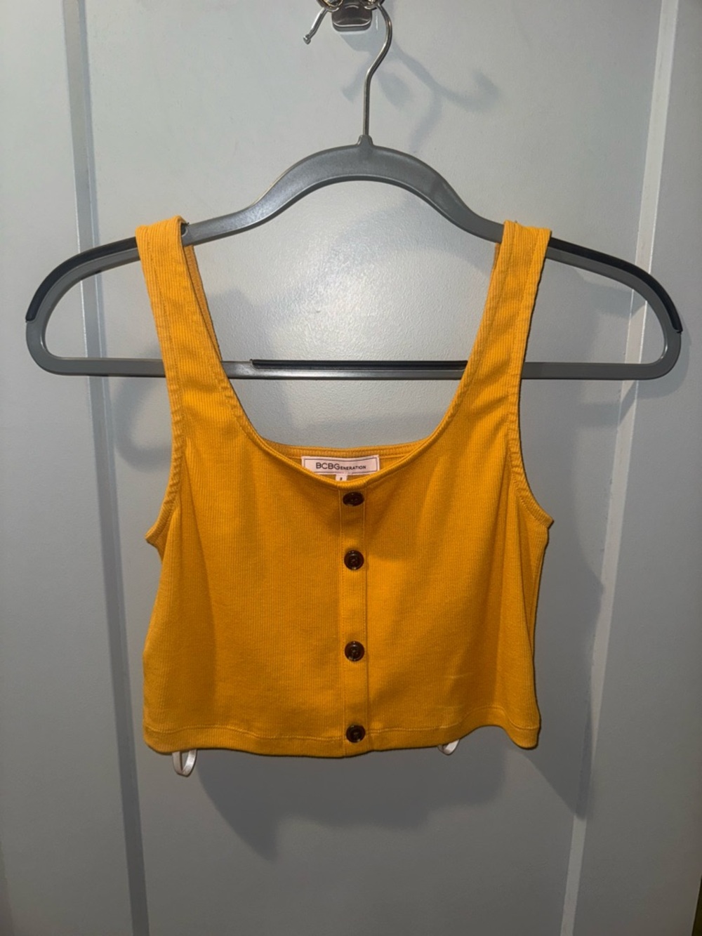 BCBGeneration Mustard Yellow Button-Front Cropped Tank